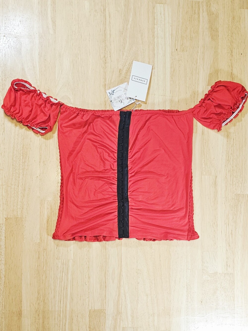 Red Off Shoulder Bubble Sleeve Crop Top